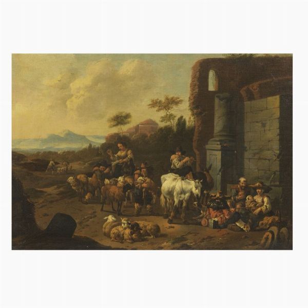 Artista Bambocciante, sec. XVIII  - Asta ARCADE | Dipinti dal XV al XVIII secolo - Associazione Nazionale - Case d'Asta italiane