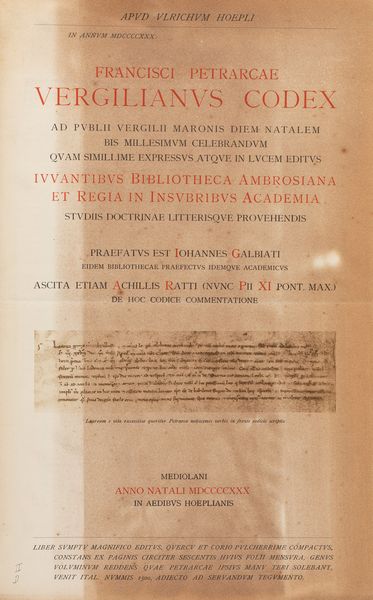 Petrarca, Francesco : Francisci Petrarcae Vergilianus Codex  - Asta L'arte di riprodurre codici - Associazione Nazionale - Case d'Asta italiane