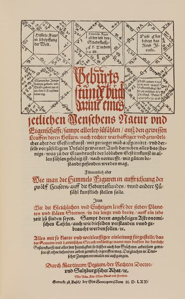 Martin Pegius : Geburtsstundenbuch, darinnen eines jetlichen Menschen Natur und Eigenschafft  - Asta L'arte di riprodurre codici - Associazione Nazionale - Case d'Asta italiane