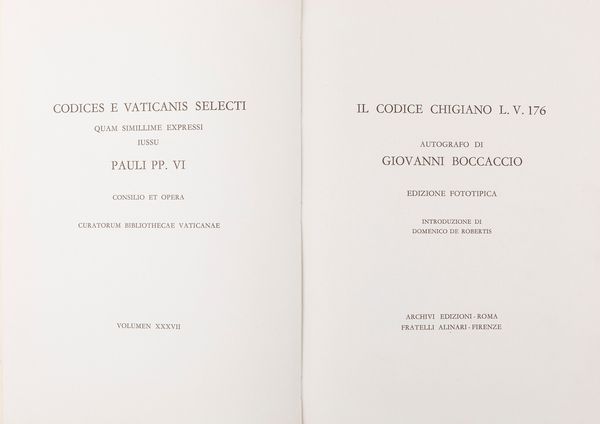 Boccaccio, Giovanni : Il codice chigiano L.V.176 autografo di G Boccaccio  - Asta L'arte di riprodurre codici - Associazione Nazionale - Case d'Asta italiane