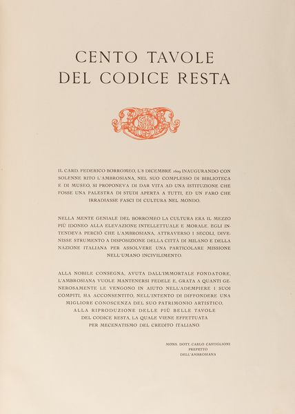 Cento tavole del codice Resta  - Asta L'arte di riprodurre codici - Associazione Nazionale - Case d'Asta italiane