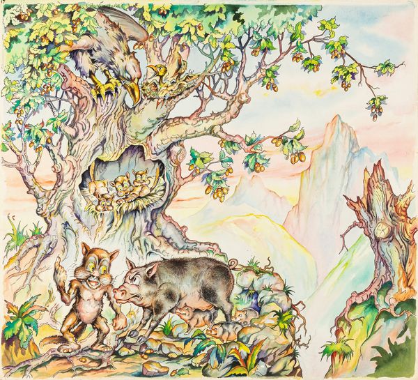 L. Lucchetti : Favole esopiane -L'aquila, la gatta e la scrofa selvatica  - Asta The Art of Movie Posters - Associazione Nazionale - Case d'Asta italiane