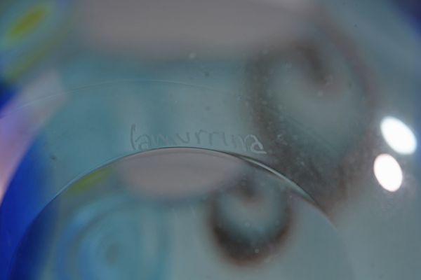 POTENZA GIANMARIA (n. 1936) : Vaso in vetro azzurrino decorato con murrine ad anelli concentrici arancio e lattimo per La Murrina  - Asta Asta 376 | VETRI DI MURANO E DEL XX SECOLO E CERAMICHE - VETRI DI MURANO E FRANCESI, CERAMICHE Virtuale - Associazione Nazionale - Case d'Asta italiane