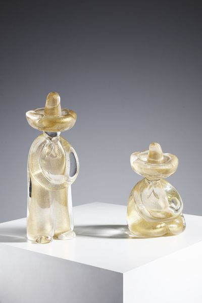 VETRERIA CENEDESE : Coppia di uomini messicani, vetro trasparente e oro  - Asta Asta 376 | VETRI DI MURANO E DEL XX SECOLO E CERAMICHE - VETRI DI MURANO E FRANCESI, CERAMICHE Virtuale - Associazione Nazionale - Case d'Asta italiane