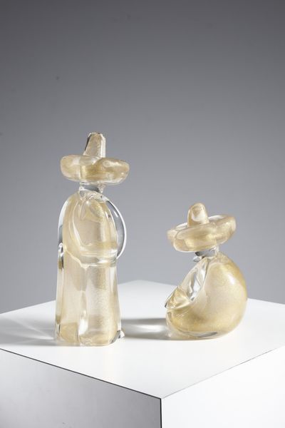 VETRERIA CENEDESE : Coppia di uomini messicani, vetro trasparente e oro  - Asta Asta 376 | VETRI DI MURANO E DEL XX SECOLO E CERAMICHE - VETRI DI MURANO E FRANCESI, CERAMICHE Virtuale - Associazione Nazionale - Case d'Asta italiane