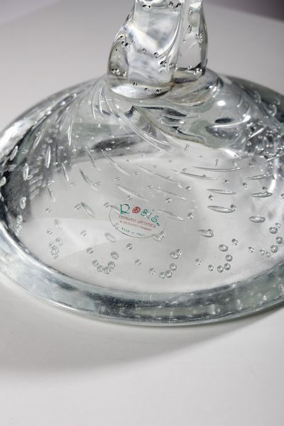 ROSIN LOREDANO (1936 - 1991) : Grande calice in vetro trasparente decorato a bolle. Gambo antropomorfo  - Asta Asta 376 | VETRI DI MURANO E DEL XX SECOLO E CERAMICHE - VETRI DI MURANO E FRANCESI, CERAMICHE Virtuale - Associazione Nazionale - Case d'Asta italiane
