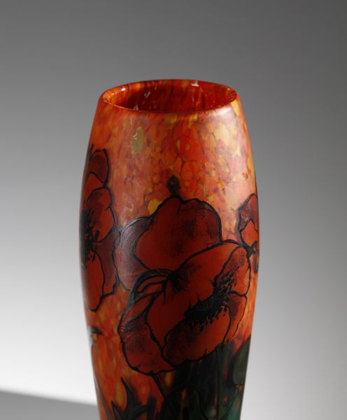 LEGRAS : Vaso in vetro doppio fondo marmorizzato arancio con decoro a papaveri smaltati, base verde  - Asta Asta 376 | VETRI DI MURANO E DEL XX SECOLO E CERAMICHE - VETRI DI MURANO E FRANCESI, CERAMICHE Virtuale - Associazione Nazionale - Case d'Asta italiane