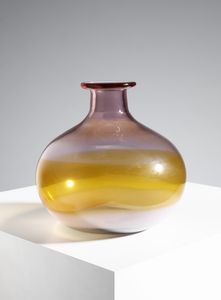 POTENZA GIANMARIA (n. 1936) - Vaso color ametista decorato con fascia gialla. Mod.S/211 per la Murrina