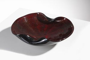 SEGUSO VETRI D'ARTE - Svuotatasche in vetro rosso decorato con foglia argento