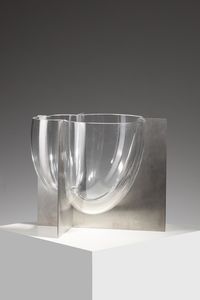 NASON CARLO (n. 1936) - Vaso in cristallo su supporto in acciaio per Mazzega