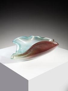 SEGUSO ARCHIMEDE (1909 - 1999) - Ciotola della serie Polveri in vetro trasparente azzurrino rosso e foglia oro