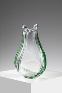 SEGUSO ARCHIMEDE (1909 - 1999) - attribuito. Vaso in vetro con applicazioni in vetro verde