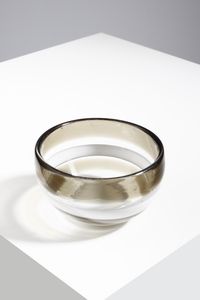 LA MURRINA - attribuito. Ciotola trasparente decorata con fasce grigie e tortora