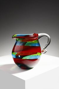 VETRERIA CENEDESE - Brocca in vetro a fasce colorate manico applicato in vetro trasparente