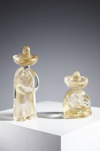VETRERIA CENEDESE - Coppia di uomini messicani, vetro trasparente e oro