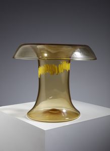 PELZEL PETER (n. 1937) - Vaso in vetro color pagliesco decorato con fasce di murrine gialle modello S/225 per La Murrina