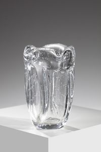 MANIFATTURA NORDICA - Vaso in vetro trasparente azzurrino decorato con bolle regolari