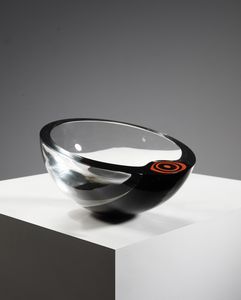 VETRERIE VISTOSI - Ciotola in vetro trasparente  decorato con murrina arancio e nera