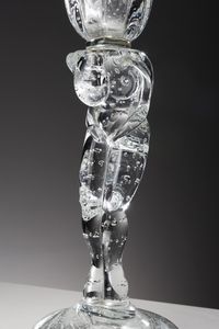 ROSIN LOREDANO (1936 - 1991) : Grande calice in vetro trasparente decorato a bolle. Gambo antropomorfo  - Asta Asta 376 | VETRI DI MURANO E DEL XX SECOLO E CERAMICHE - VETRI DI MURANO E FRANCESI, CERAMICHE Virtuale - Associazione Nazionale - Case d'Asta italiane