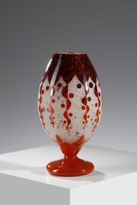 SCHNEIDER - Vaso della serie Rubaniers, in vetro doppio, nei toni arancio e rosso su fondo bianco