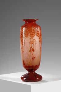 SCHNEIDER - Vaso della serie Cedres, in vetro doppio, nei toni arancio, decoro inciso con cedri
