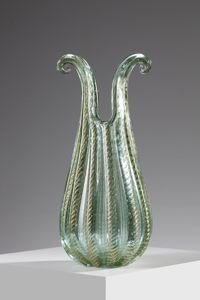 BAROVIER ERCOLE (1889 - 1974) - Vaso in vetro verde della serie Cordonato oro