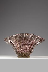 BAROVIER ERCOLE (1889 - 1974) - Vaso della serie Zebrati in vetro trasparente ametista e oro