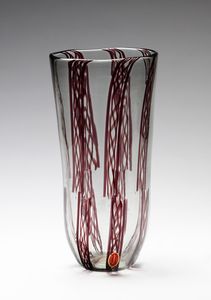 MANIFATTURA MURANESE - Vaso trasparente decorato da canne di zanfirico color ametista