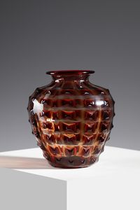 MANIFATTURA MURANESE - Vaso in vetro trasparente avvolto da fascia a spirale in vetro rosso