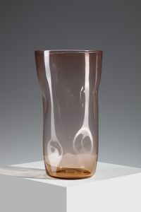 MANIFATTURA MURANESE - Vaso in vetro trasparente paglierino decorato con delle depressioni