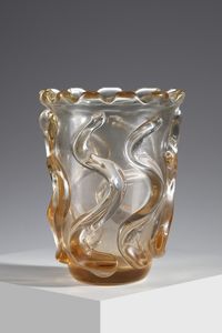 MANIFATTURA MURANESE - Vaso in vetro trasparente color ambra decorato con applicazioni