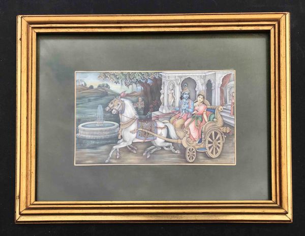 Raffinata miniatura indiana Coppia su carro dorato  - Asta Oltre 300 lotti ad offerta libera - Associazione Nazionale - Case d'Asta italiane