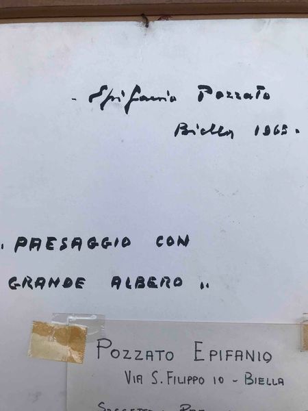 Epifanio Pozzato (Biella 1931 - 2007) Paesaggio con grande albero  - Asta Oltre 300 lotti ad offerta libera - Associazione Nazionale - Case d'Asta italiane