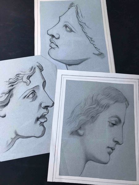 Tre disegni del XIX secolo Volti  - Asta Oltre 300 lotti ad offerta libera - Associazione Nazionale - Case d'Asta italiane