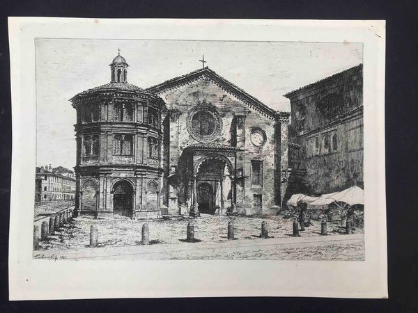Francesco Colobi Bord (1846 - 1905) Veduta di una chiesa  - Asta Oltre 300 lotti ad offerta libera - Associazione Nazionale - Case d'Asta italiane