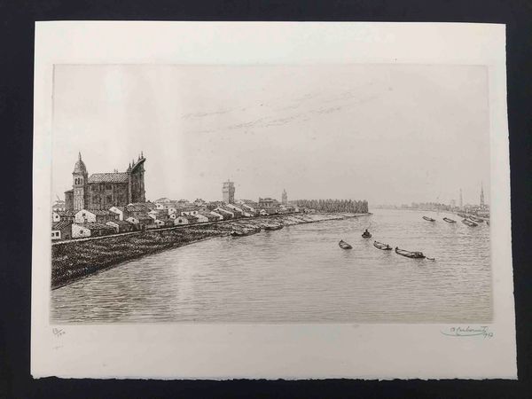 Antonio Carbonati (1893-1956) Il Po tra Revere e Ostiglia (Mantova)  - Asta Oltre 300 lotti ad offerta libera - Associazione Nazionale - Case d'Asta italiane