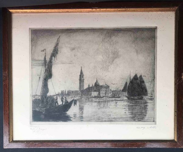 Venezia - Firma indecifrata. 3 acqueforti in cornice. XII E.F  - Asta Oltre 300 lotti ad offerta libera - Associazione Nazionale - Case d'Asta italiane