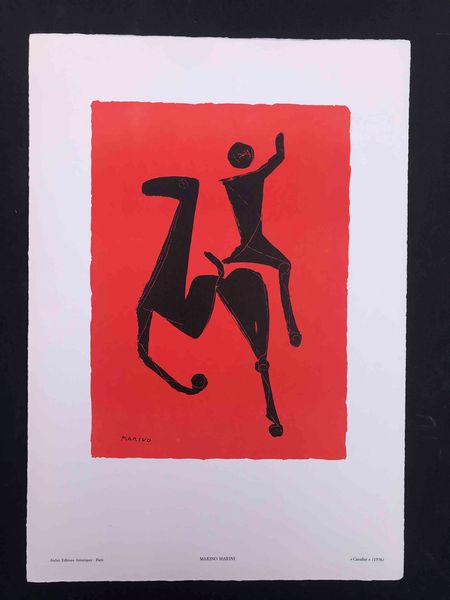 Marino Marini : Due stampe d�autore Cavallo e giocoliere su fondo rosso e Cavallo e cavaliere su fondo azzurro  - Asta Oltre 300 lotti ad offerta libera - Associazione Nazionale - Case d'Asta italiane