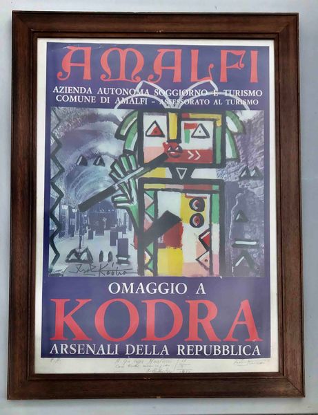 Omaggio a Kodra, manifesto firmato dedicato dall'autore  - Asta Oltre 300 lotti ad offerta libera - Associazione Nazionale - Case d'Asta italiane