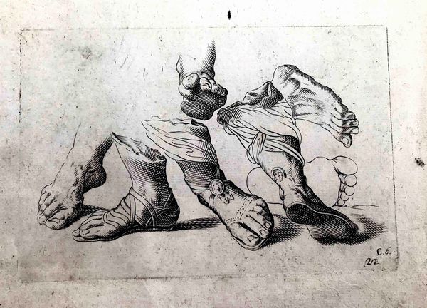 Autori del'600, 2 incisioni Cartiglio di invenzione e Studio di piedi  - Asta Oltre 300 lotti ad offerta libera - Associazione Nazionale - Case d'Asta italiane