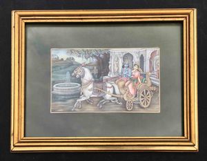 Raffinata miniatura indiana Coppia su carro dorato  - Asta Oltre 300 lotti ad offerta libera - Associazione Nazionale - Case d'Asta italiane