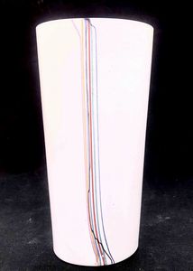 Bertil Vallien (Sollentuna 1938). Vaso in vetro bianco incolore con applicazioni a filamenti policromi  - Asta Oltre 300 lotti ad offerta libera - Associazione Nazionale - Case d'Asta italiane