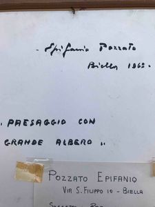 Epifanio Pozzato (Biella 1931 - 2007) Paesaggio con grande albero  - Asta Oltre 300 lotti ad offerta libera - Associazione Nazionale - Case d'Asta italiane