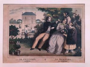 Lotto di 4 stampe acquerellate del XIX secolo  - Asta Oltre 300 lotti ad offerta libera - Associazione Nazionale - Case d'Asta italiane