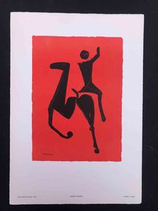 Marino Marini - Due stampe d�autore Cavallo e giocoliere su fondo rosso e Cavallo e cavaliere su fondo azzurro