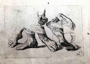Autori del'600, 2 incisioni Cartiglio di invenzione e Studio di piedi  - Asta Oltre 300 lotti ad offerta libera - Associazione Nazionale - Case d'Asta italiane