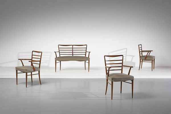 BUFFA PAOLO (1903 - 1970) : attribuito. Divano e tre poltroncine  - Asta Asta 378 | DESIGN E ARTI DECORATIVE DEL NOVECENTO - DESIGN Online - Associazione Nazionale - Case d'Asta italiane