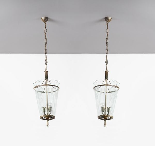 BRUSOTTI LUIGI : attribuito. Coppia di lampade a sospensione  - Asta Asta 378 | DESIGN E ARTI DECORATIVE DEL NOVECENTO - DESIGN Online - Associazione Nazionale - Case d'Asta italiane