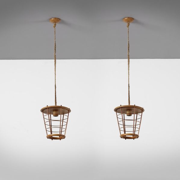 SARFATTI GINO (1912 - 1985) : attribuito. Coppia di lampade a sospensione  - Asta Asta 378 | DESIGN E ARTI DECORATIVE DEL NOVECENTO - DESIGN Online - Associazione Nazionale - Case d'Asta italiane