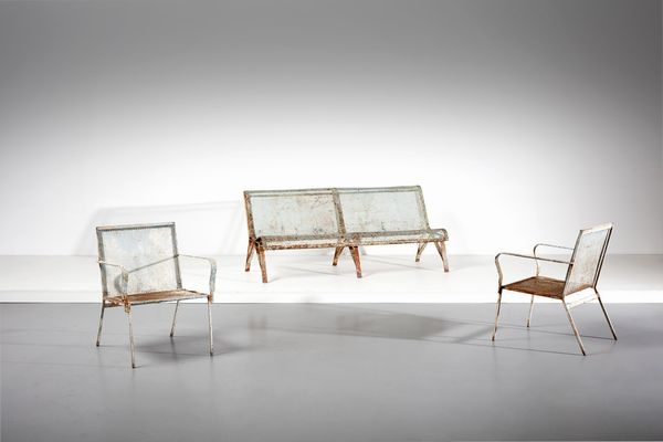 MANIFATTURA ITALIANA : Panca con coppia di poltrone  - Asta Asta 378 | DESIGN E ARTI DECORATIVE DEL NOVECENTO - DESIGN Online - Associazione Nazionale - Case d'Asta italiane